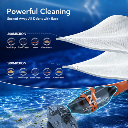 COWSAR Pool Vacuum for Above Ground Pool, New VortexForce™ Technology - 19.5 GPM/50kPa Dual-Mode Powerful Suction, 13.4" Wider Head & 70.9" Telescopic Pole, 1H Runtime,for Above/Inground Pools, Blue