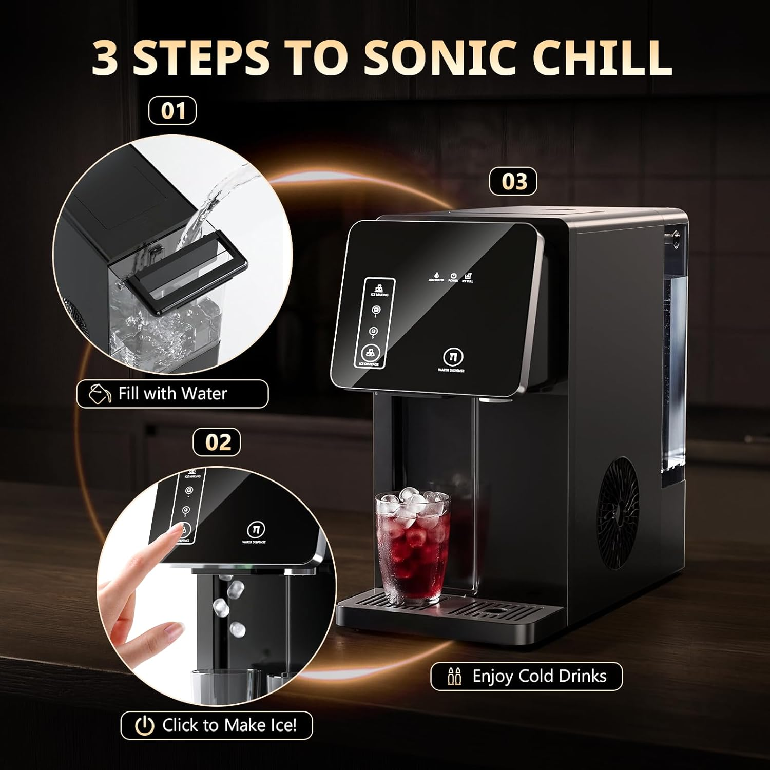 Cowsar 2-in-1 Countertop Ice Maker with Water Dispenser, 9 Ice Cubes Release in 8 Mintues