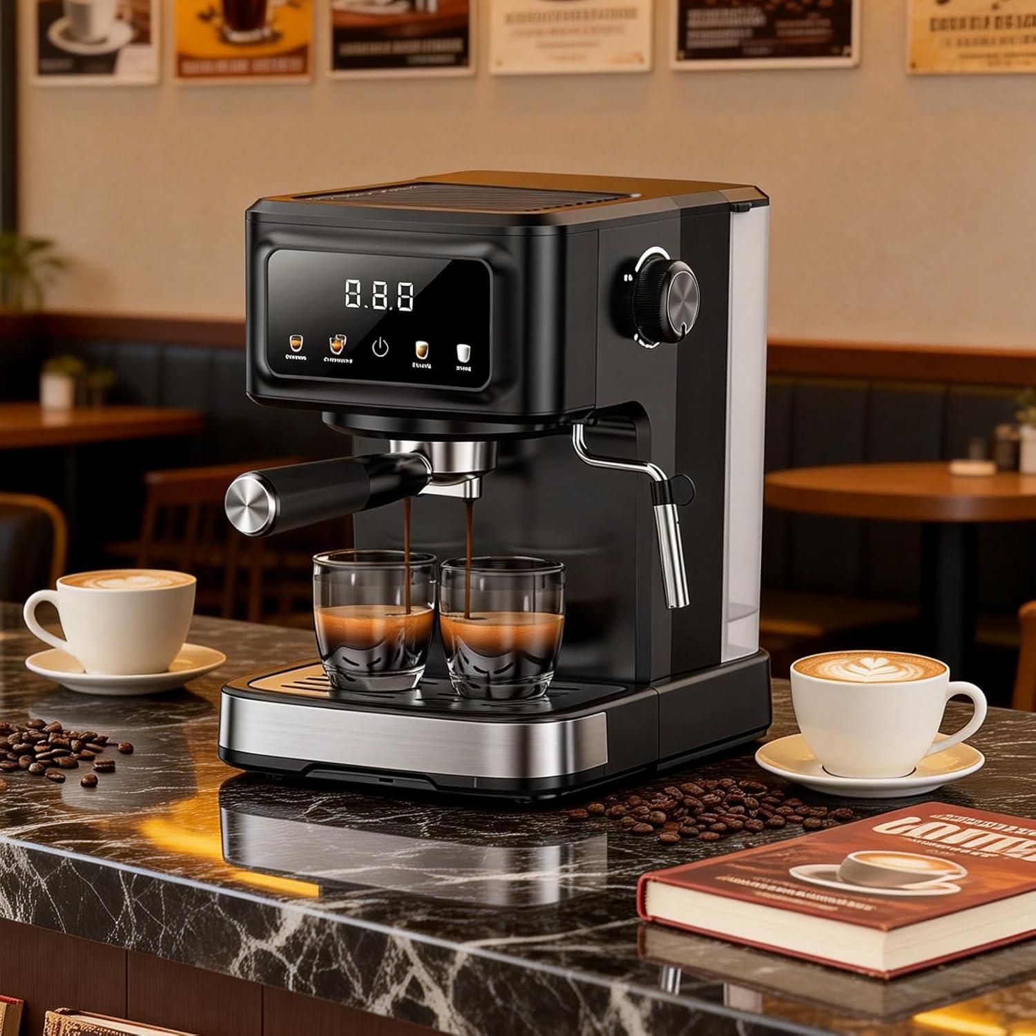 Espresso Machine 15 Bar Compact Electric Coffee Maker with Milk Frother
