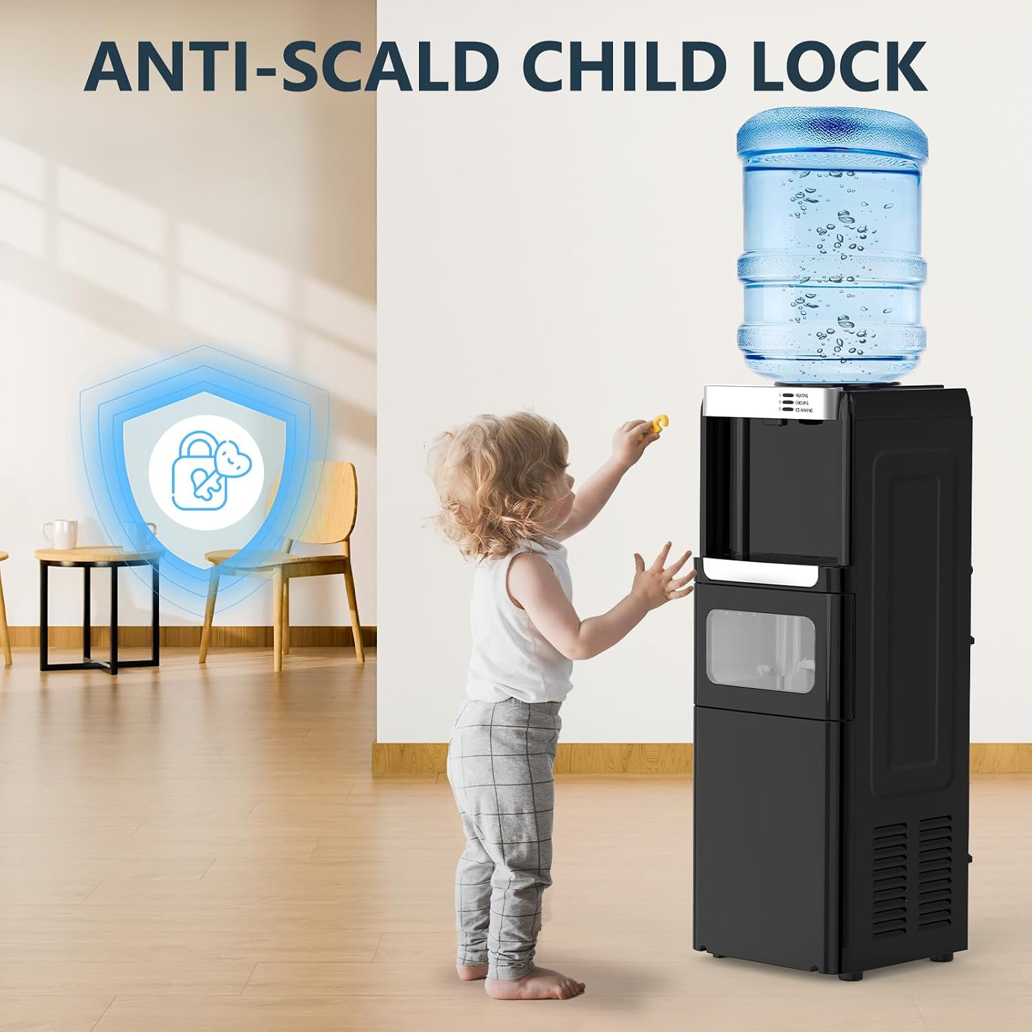 COWSAR 3-in-1 Water Cooler &  Ice Maker – Hot & Cold Water Dispenser, 33 Lbs/Day Ice Maker