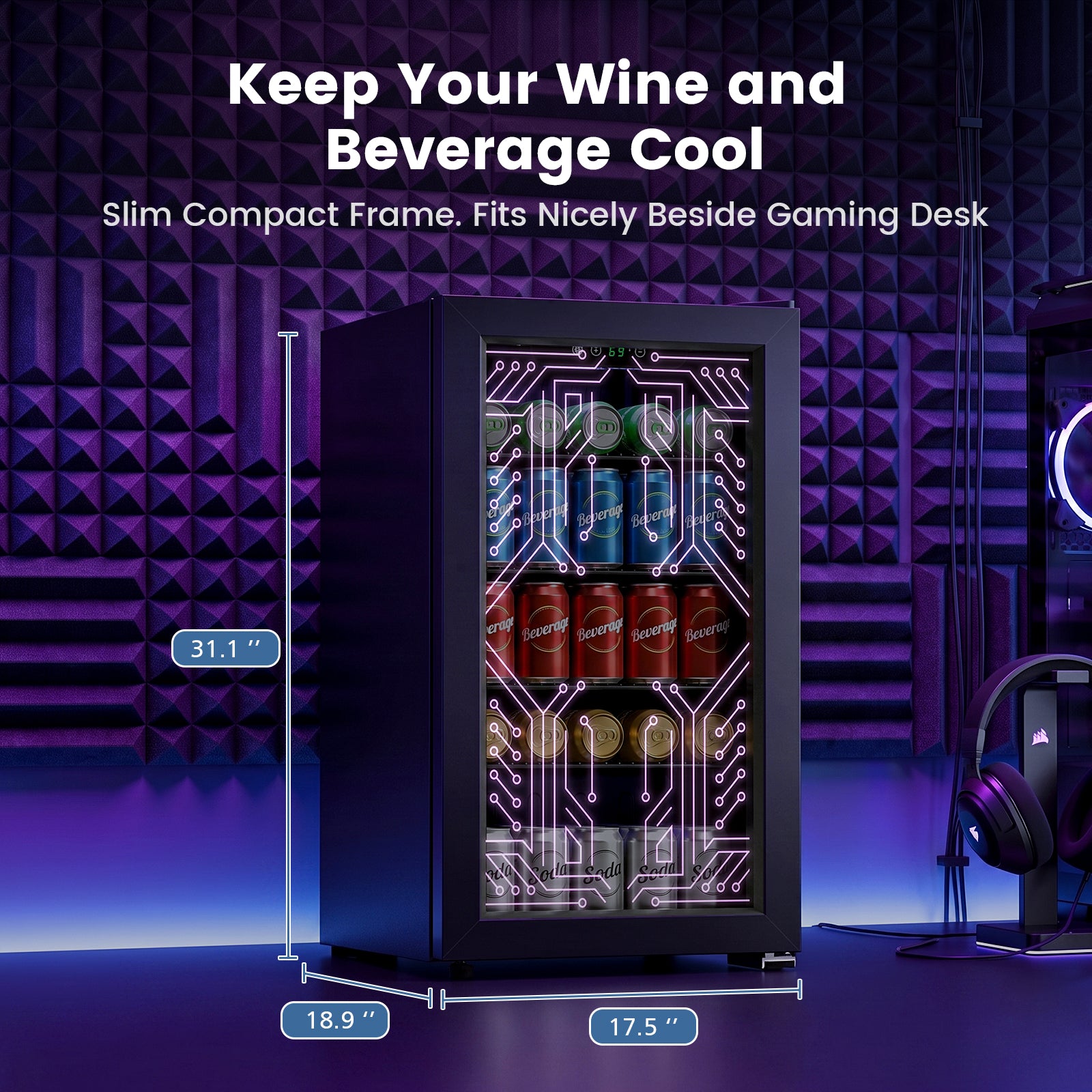 Cowsar Silent 3.2 Cu.Ft Gaming Beverage Refrigerator
