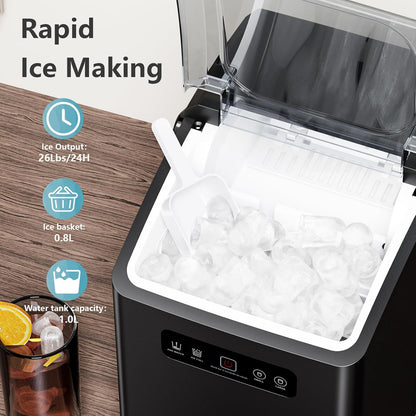 Countertop Ice Maker,26 lbs Per Day, 9 Ice Cubes in 6 Mins