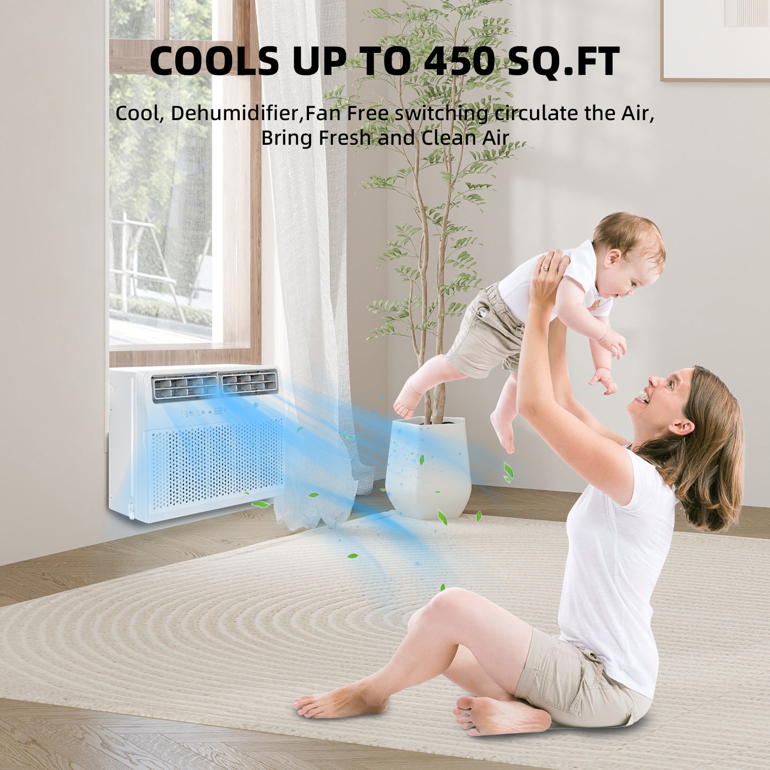 Cowsar Quiet Window Air Conditioner 10,000/1,2000 BTU, Window AC Unit Cooling Room 450-550sq.ft