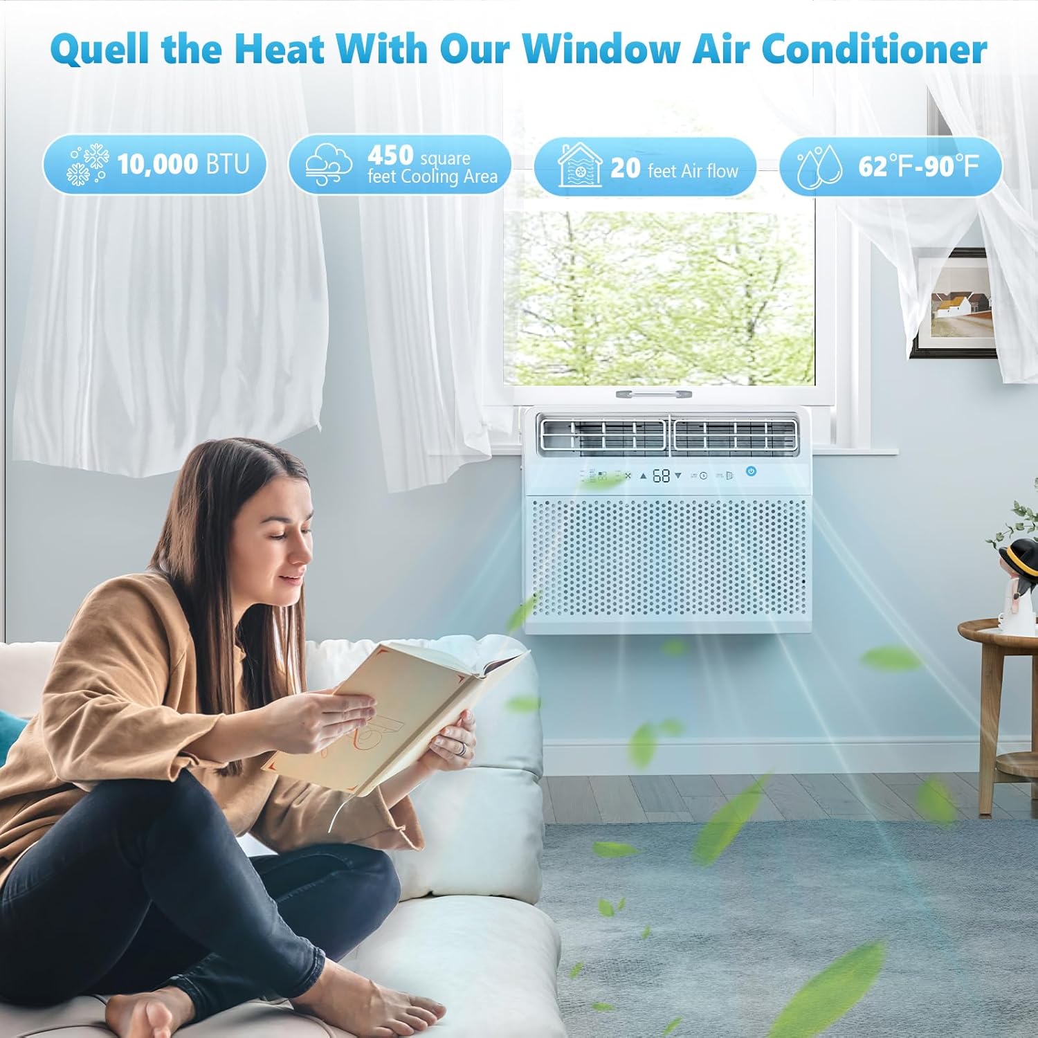 Quiet Window Air Conditioner 6000/10,000/1,2000 BTU, Window AC Unit Cooling Room 450sq.ft
