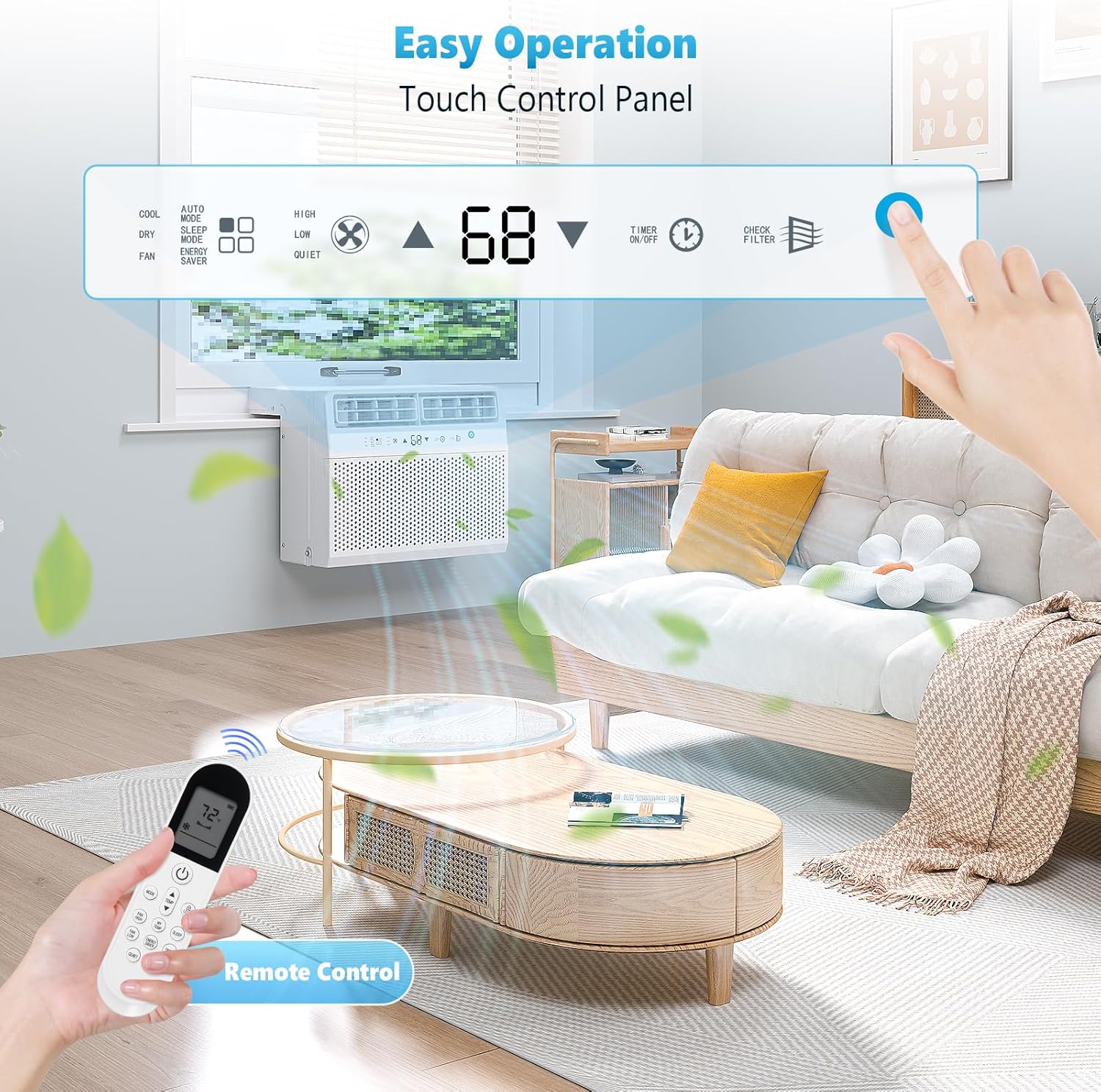 Quiet Window Air Conditioner 6000/10,000/1,2000 BTU, Window AC Unit Cooling Room 450sq.ft