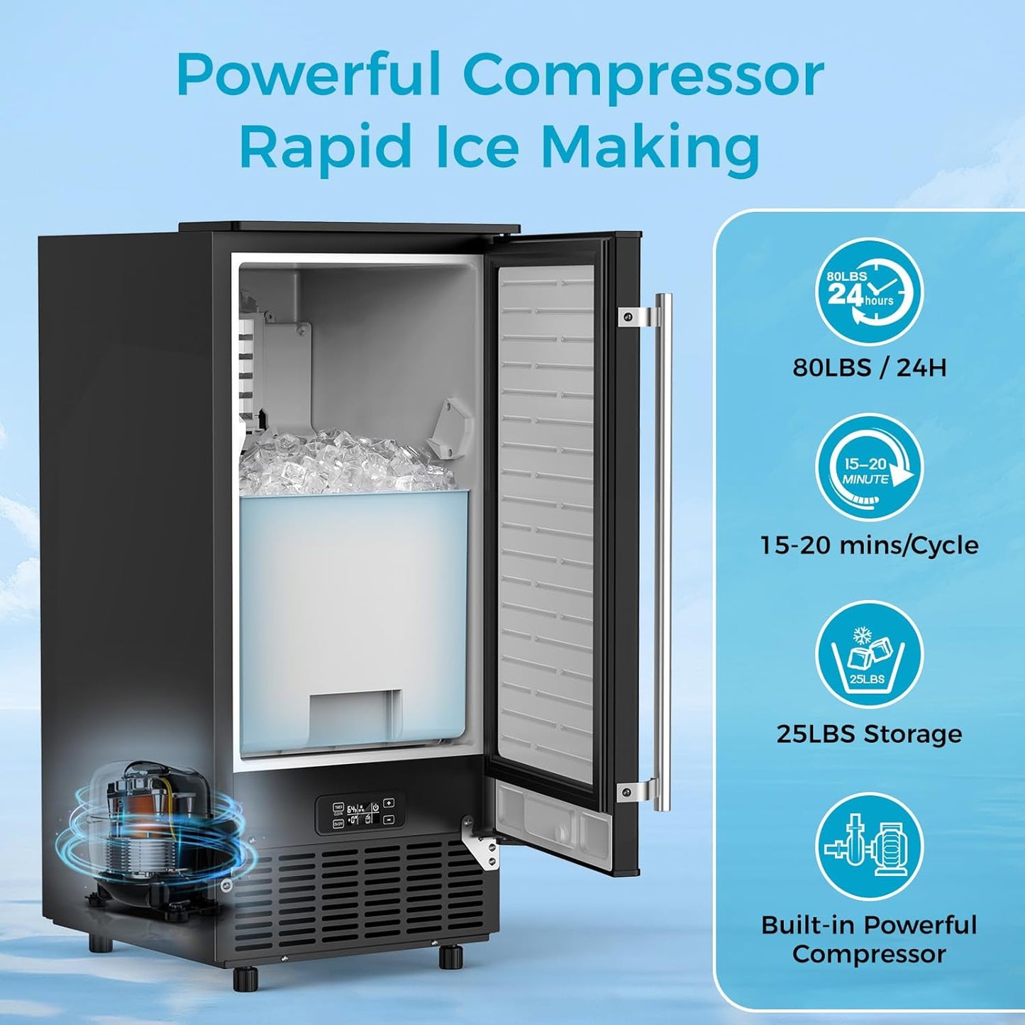 Commercial Ice Maker, 80lbs/Day