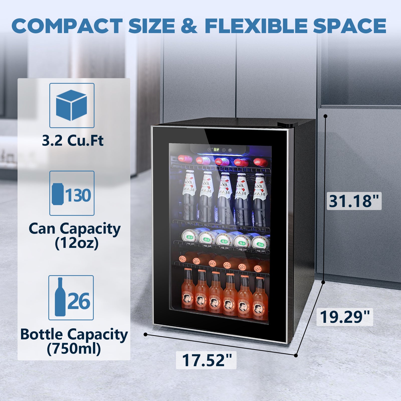 COWSAR 4.4/3.2/2.6 Cu.Ft Beverage Refrigerator Cooler, Reversible door