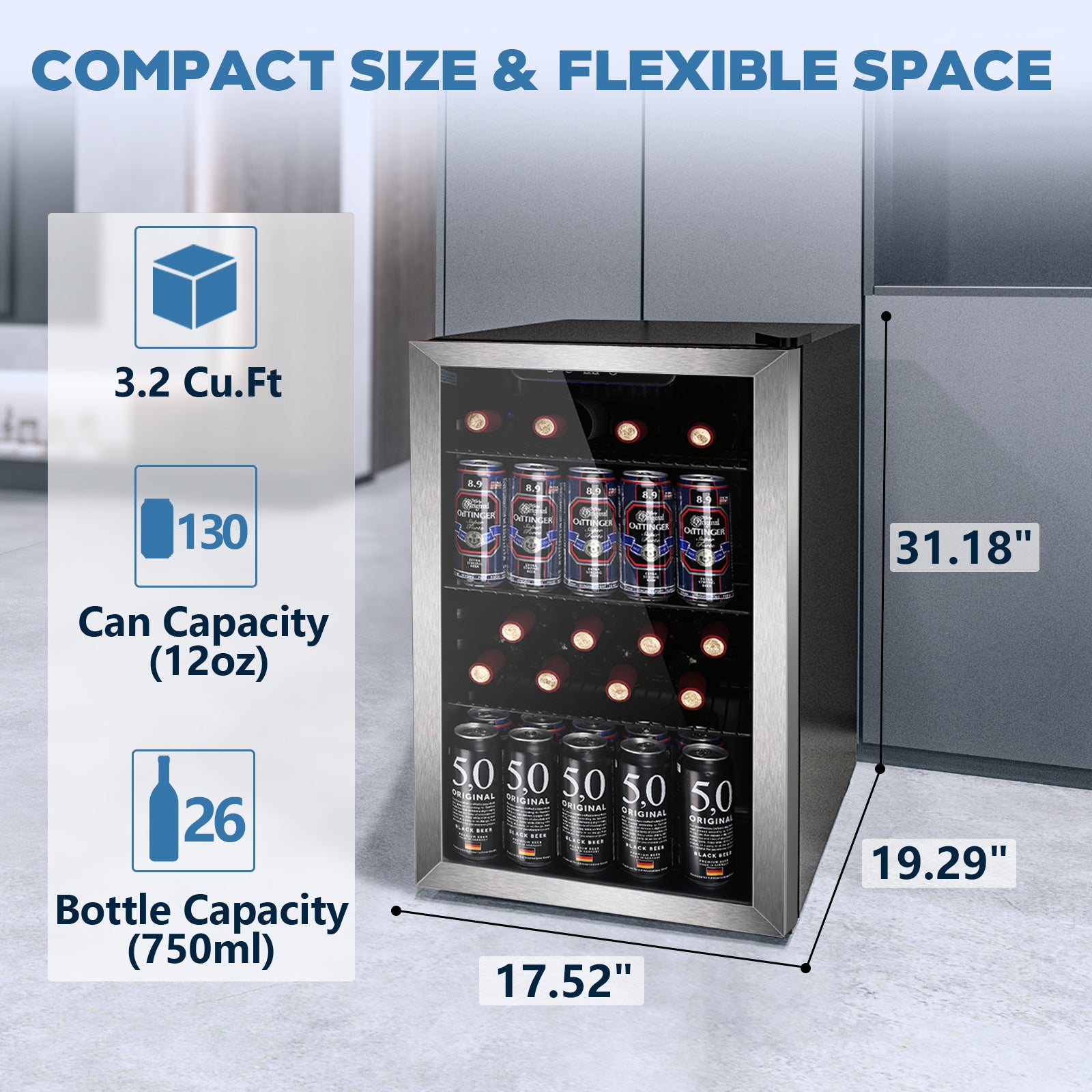 COWSAR 4.4/3.2/2.6 Cu.Ft Beverage Refrigerator Cooler, Reversible door