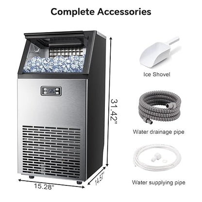 Cowsar Commercial Ice Maker, Freestanding Square Ice Cube Maker 100lbs/24h, 33lbs Storage Bin,Self-cleaning Cowsar