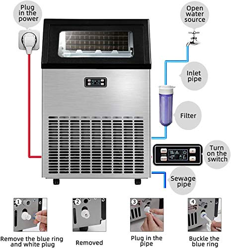 Cowsar Commercial Ice Maker, Freestanding Square Ice Cube Maker 100lbs/24h, 33lbs Storage Bin,Self-cleaning Cowsar