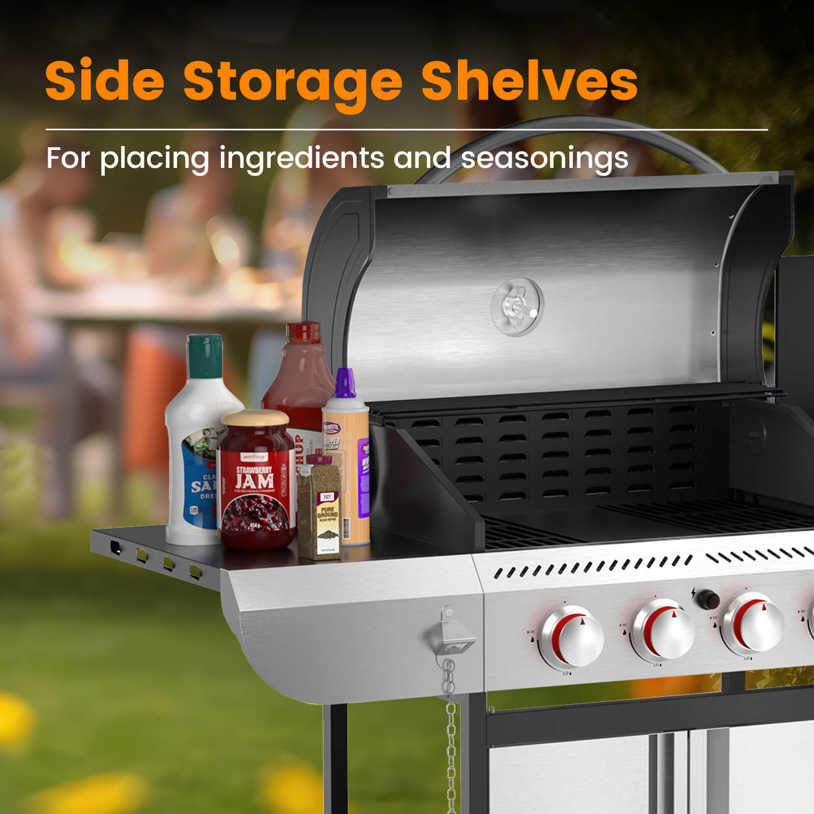 3+1/4+1 Burner Freestanding Propane Gas Grill With Side Burner And Cabinet