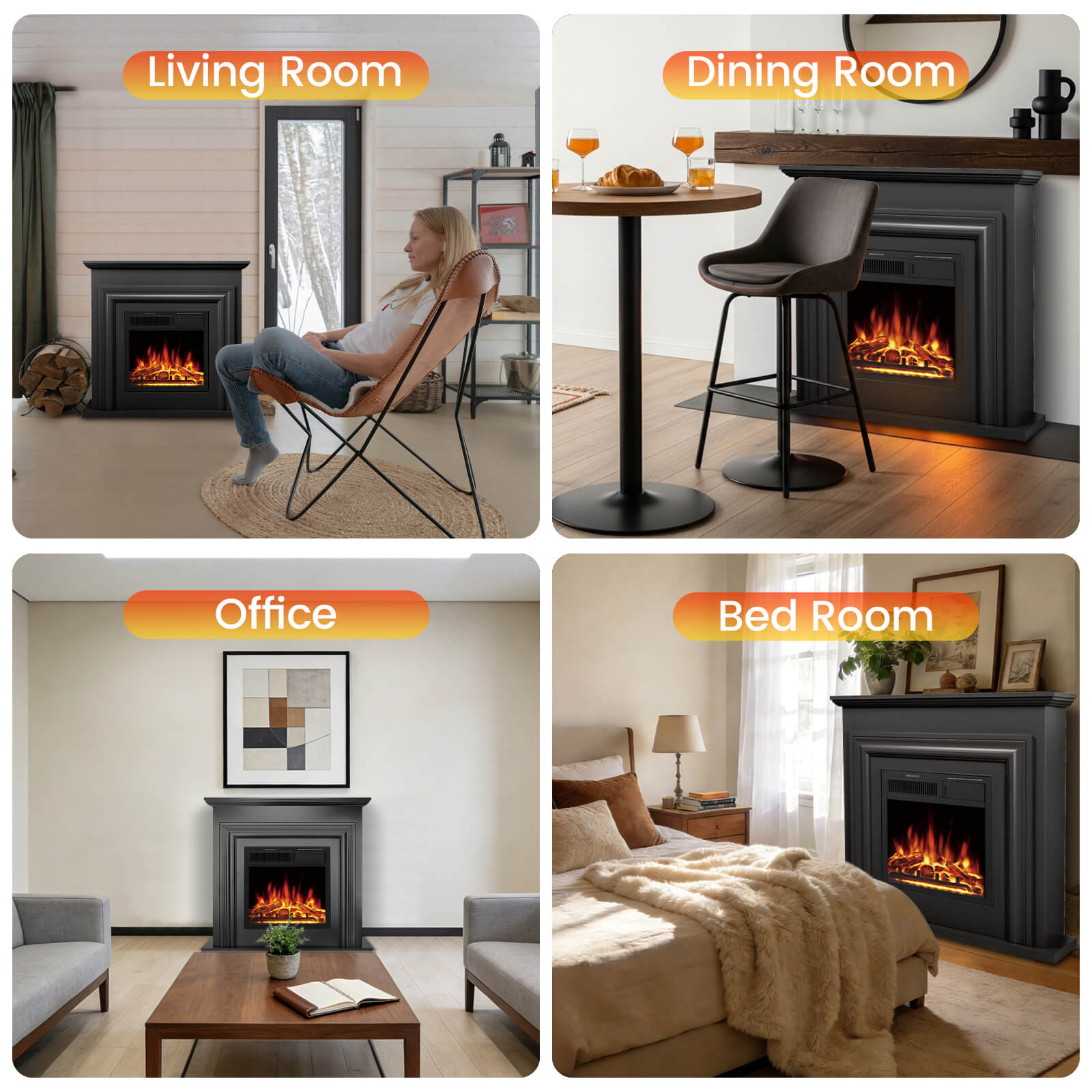 Cowsar 36" Electric Fireplace with Mantel Package 750W/1500W