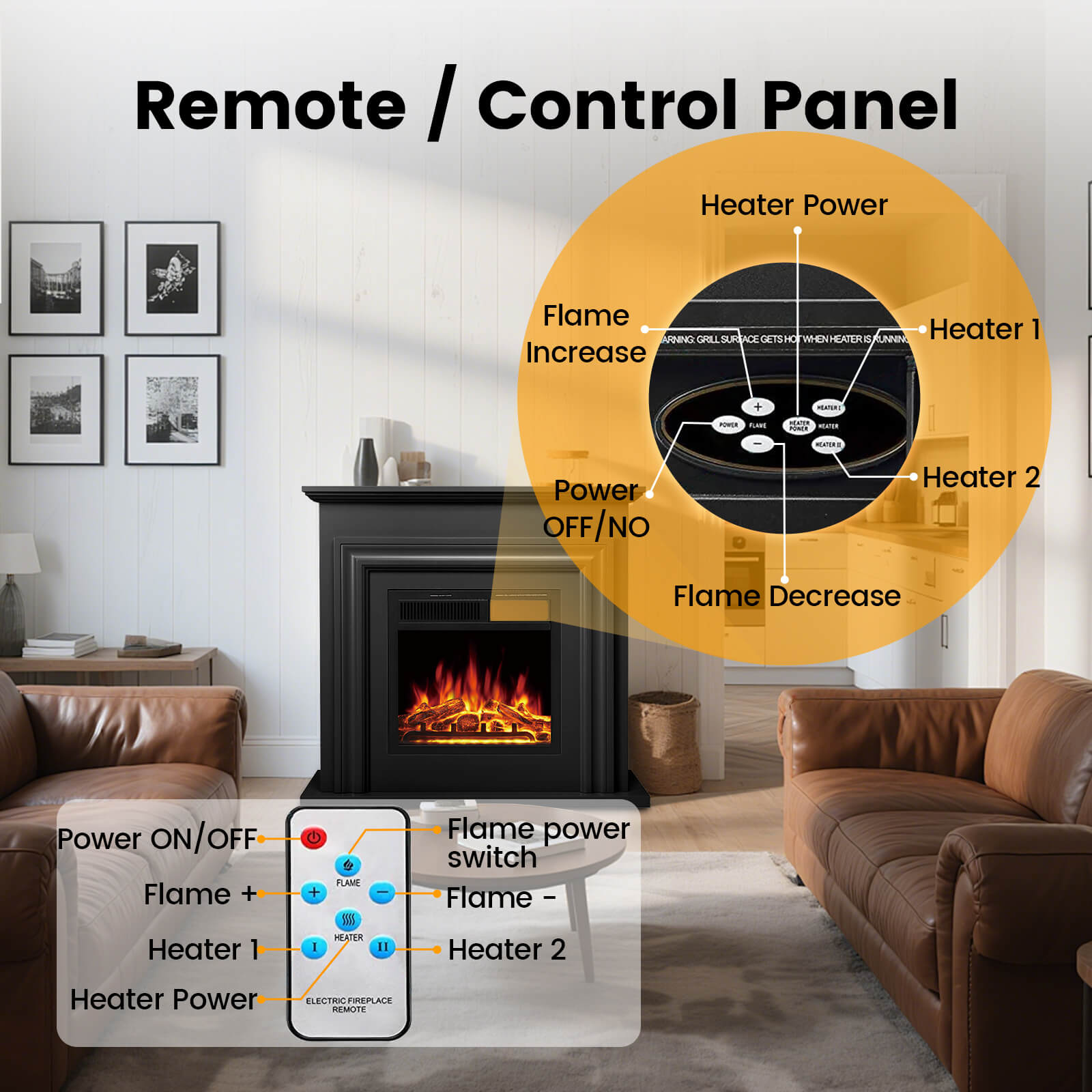 Cowsar 36" Electric Fireplace with Mantel Package 750W/1500W