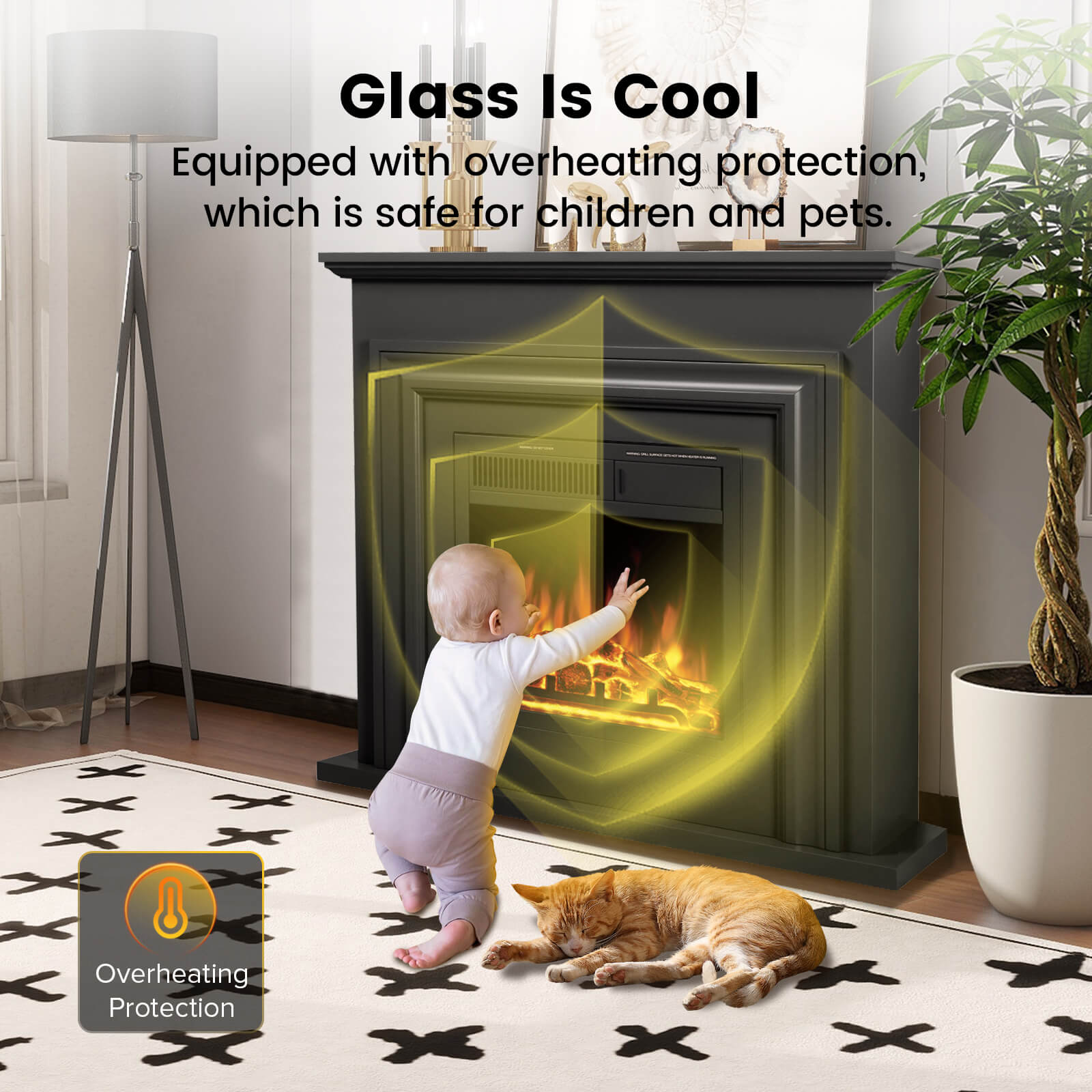 Cowsar 36" Electric Fireplace with Mantel Package 750W/1500W