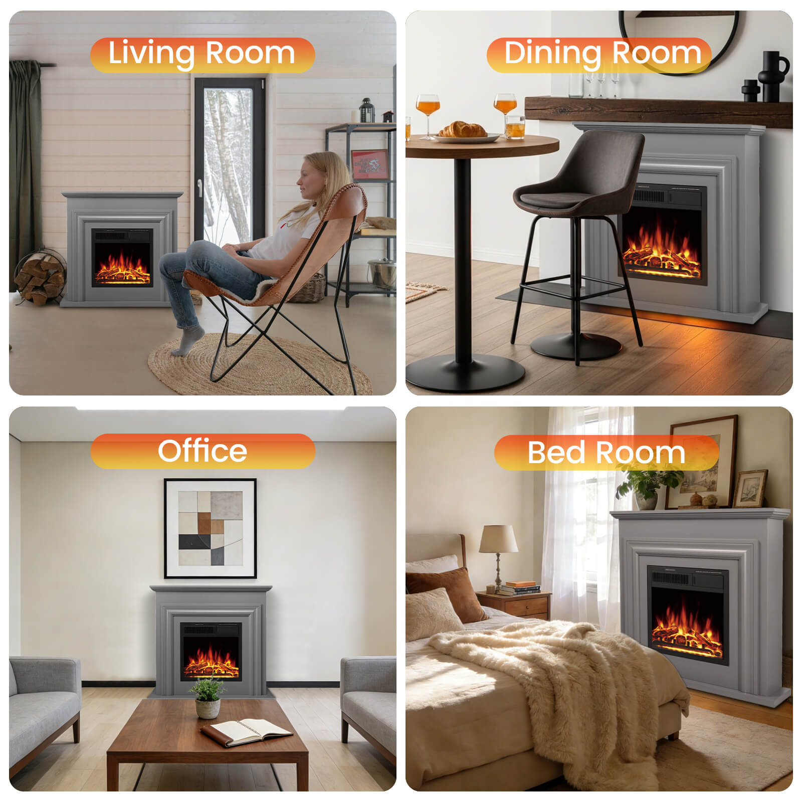 Cowsar 36" Electric Fireplace with Mantel Package 750W/1500W