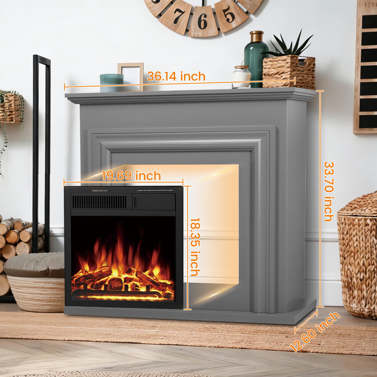 Cowsar 36" Electric Fireplace with Mantel Package 750W/1500W