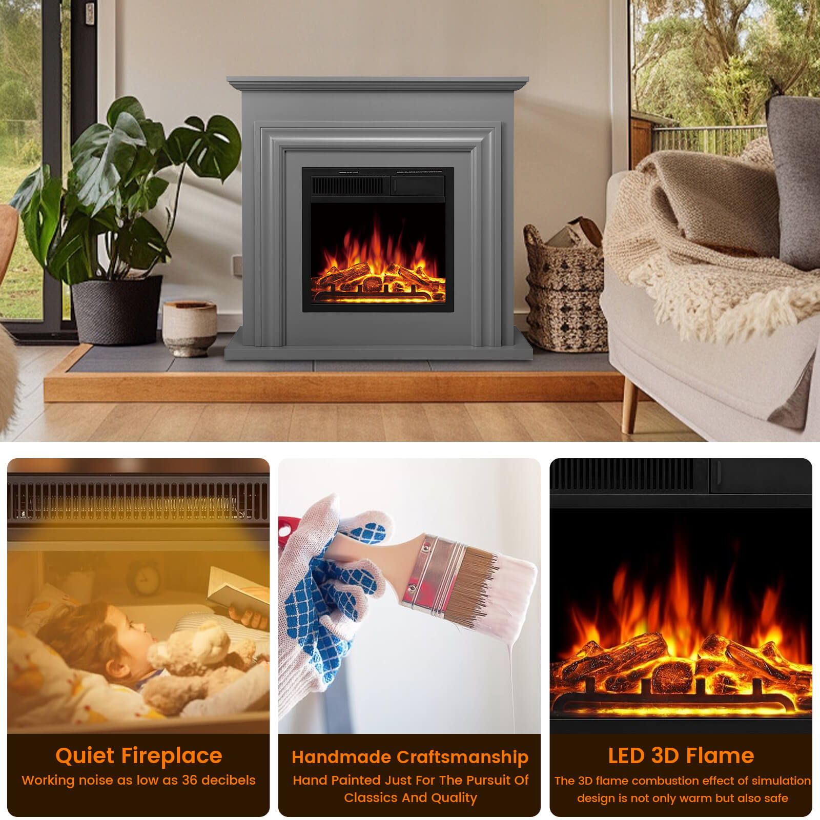 Cowsar 36" Electric Fireplace with Mantel Package 750W/1500W