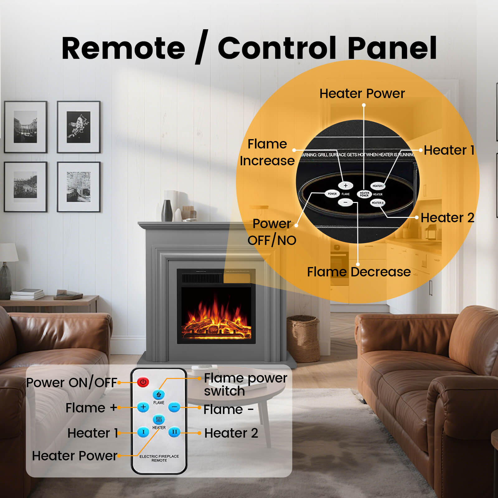 Cowsar 36" Electric Fireplace with Mantel Package 750W/1500W