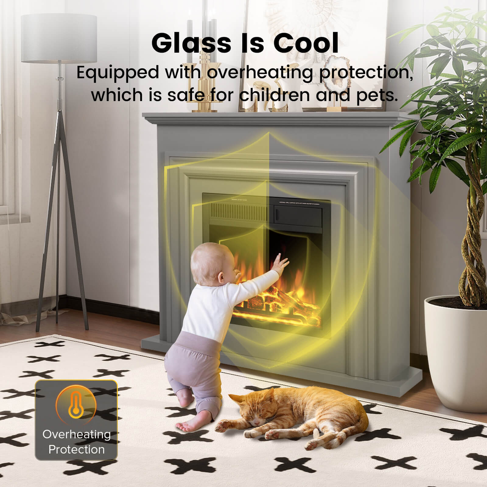 Cowsar 36" Electric Fireplace with Mantel Package 750W/1500W