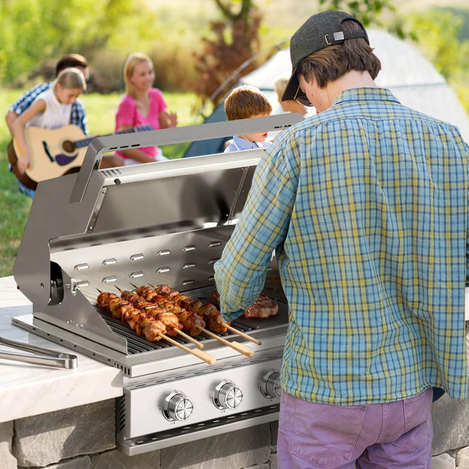 Cowsar 28" Built-In Propane Gas Grill, 4-Burner, 32,000 BTU, 516 sq.in, Heavy-Duty 304 Stainless Steel