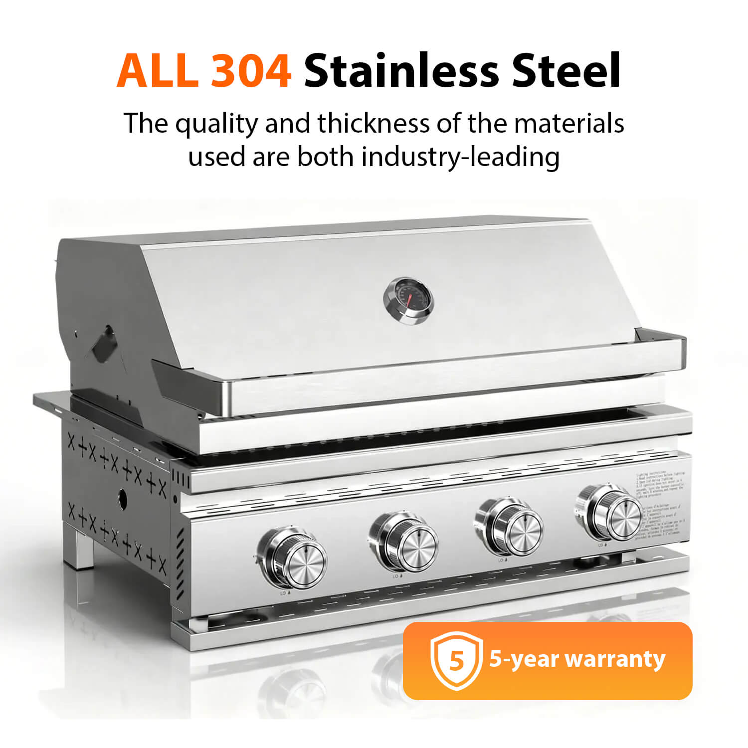 Cowsar 28" Built-In Propane Gas Grill, 4-Burner, 32,000 BTU, 516 sq.in, Heavy-Duty 304 Stainless Steel