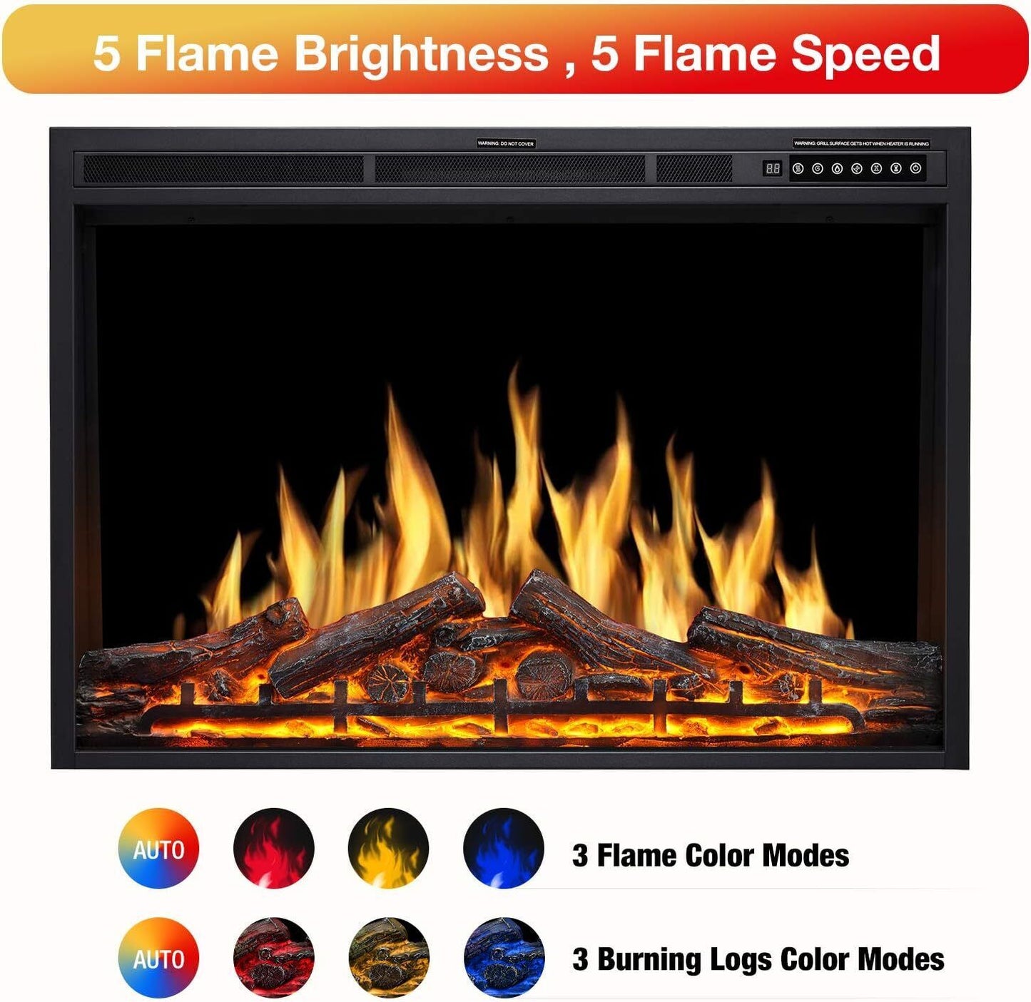 Electric Fireplace Insert 37Inch with Adjuatble Flame Colors, Log Colors, Flame Speed and Brightness, Remote Control, 750W/1500W Cowsar