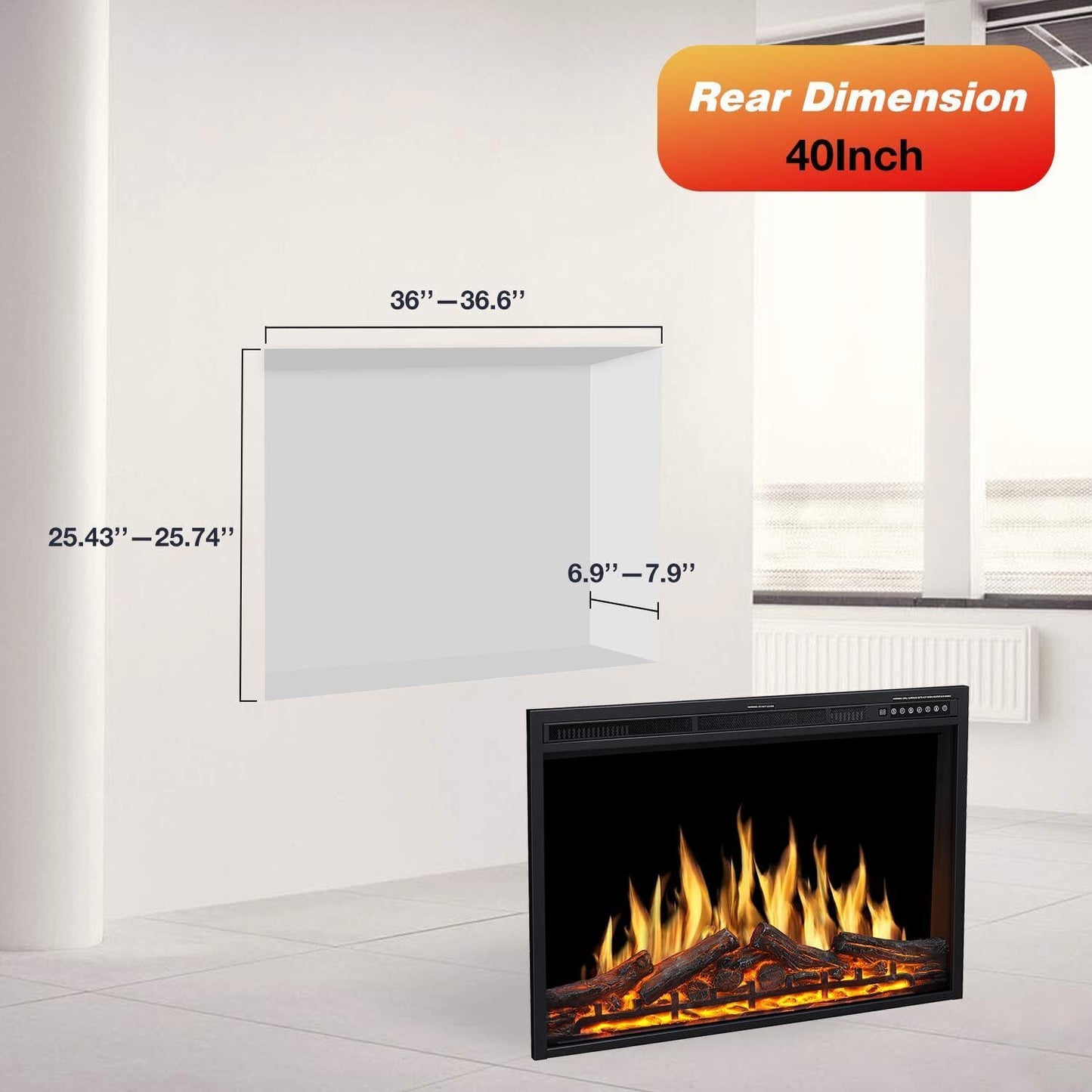 Electric Fireplace Insert 37Inch with Adjuatble Flame Colors, Log Colors, Flame Speed and Brightness, Remote Control, 750W/1500W Cowsar