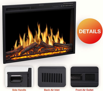 Electric Fireplace Insert 37Inch with Adjuatble Flame Colors, Log Colors, Flame Speed and Brightness, Remote Control, 750W/1500W Cowsar