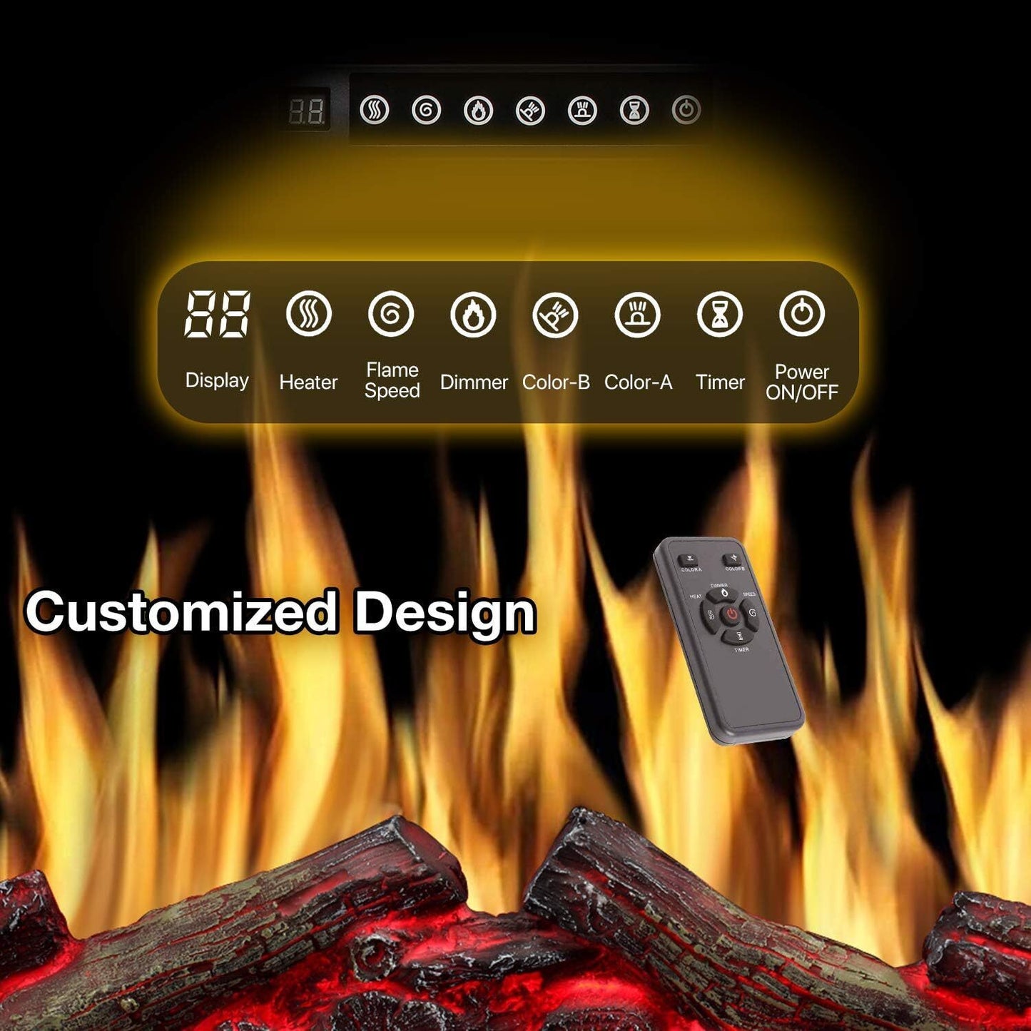 Electric Fireplace Insert 37Inch with Adjuatble Flame Colors, Log Colors, Flame Speed and Brightness, Remote Control, 750W/1500W Cowsar