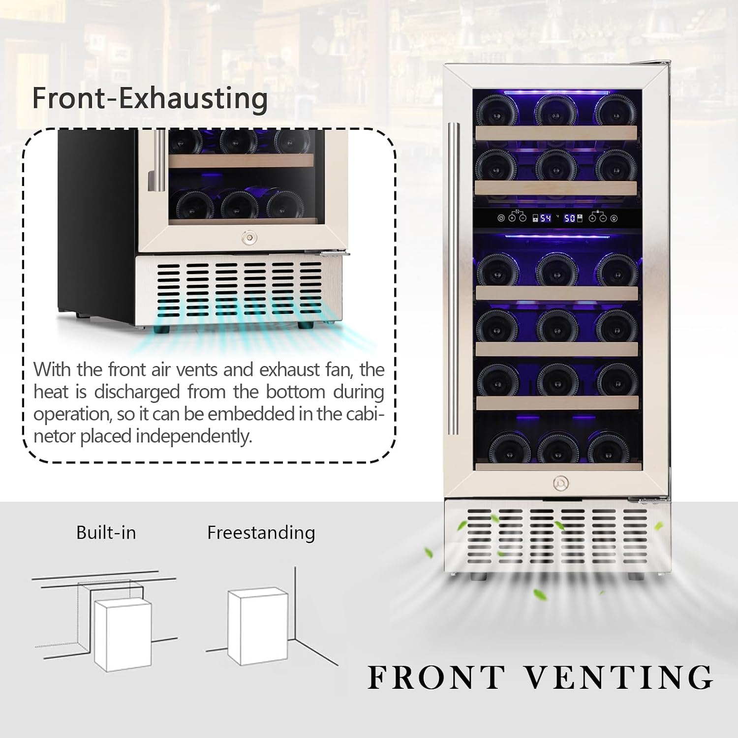 COWSAR 15 Inch 28 Bottle Dual Zone Wine Cooler Refrigerator with Safety Lock