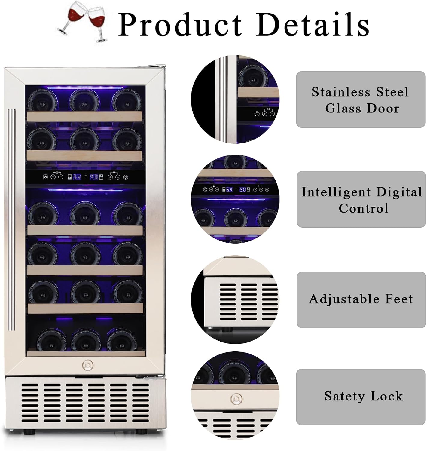 COWSAR 15 Inch 28 Bottle Dual Zone Wine Cooler Refrigerator with Safety Lock