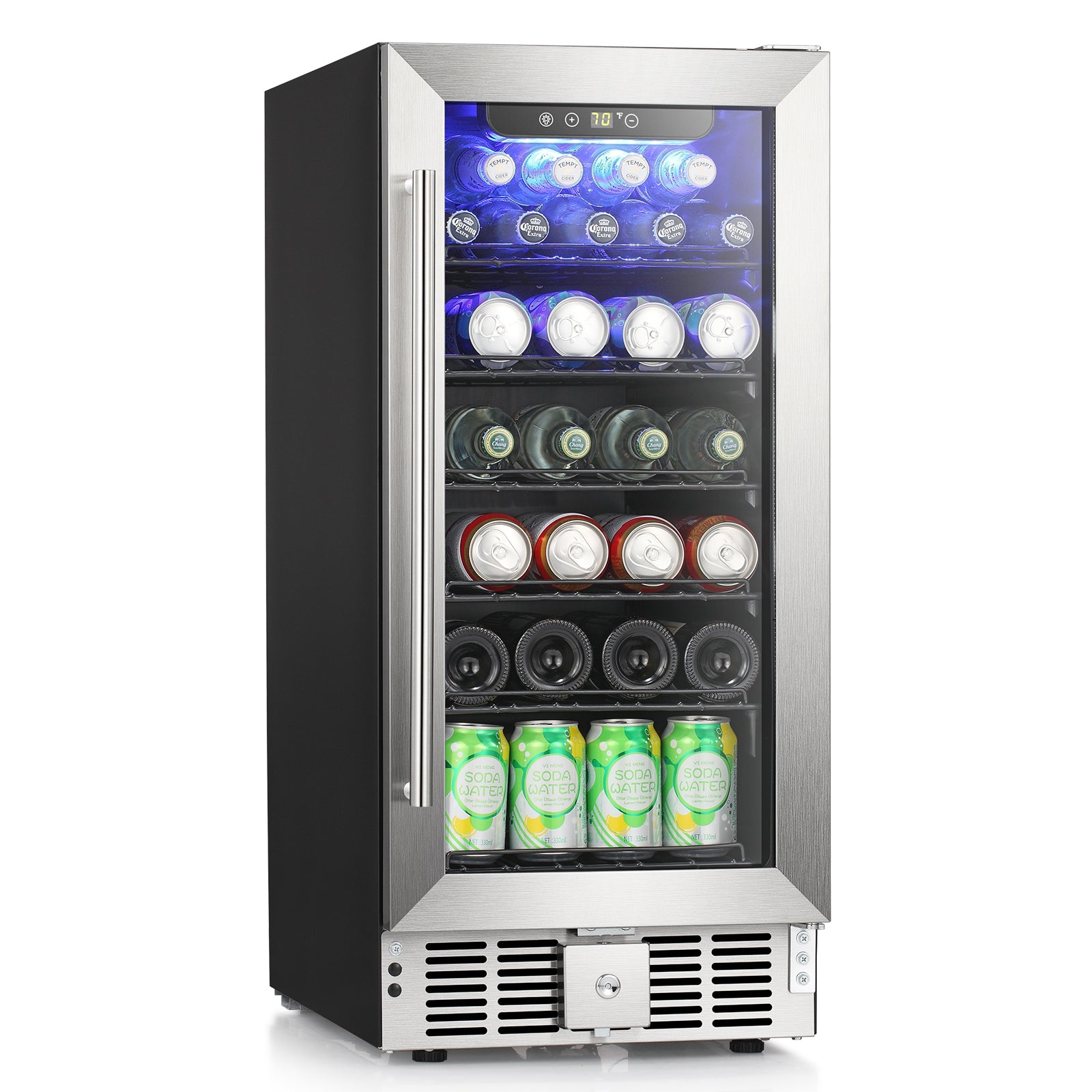 Cowsar 15inch  Wine Fridge Beverage Refrigerator 2.9 Cu.Ft. Freestanding or Under Counter Cooler Stainless Steel Beer Fridge Mini ETL Approved