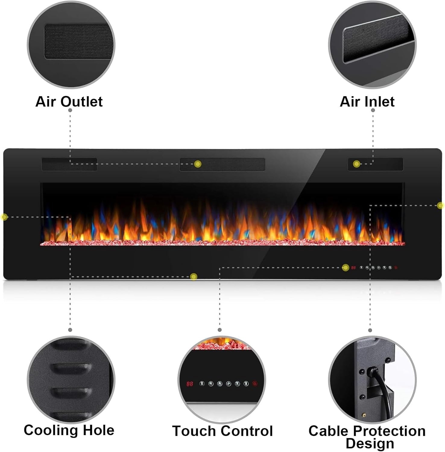 Electric Fireplace Insert 30/36/42/50/60/68 Inch 750W/1500W