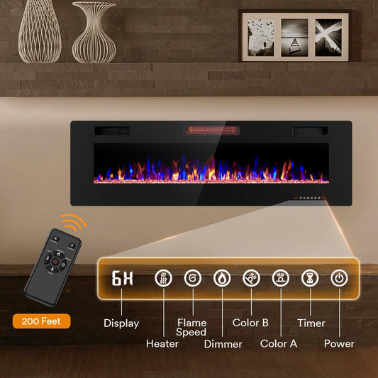 Electric Fireplace Insert 30/36/42/50/60/68 Inch 750W/1500W