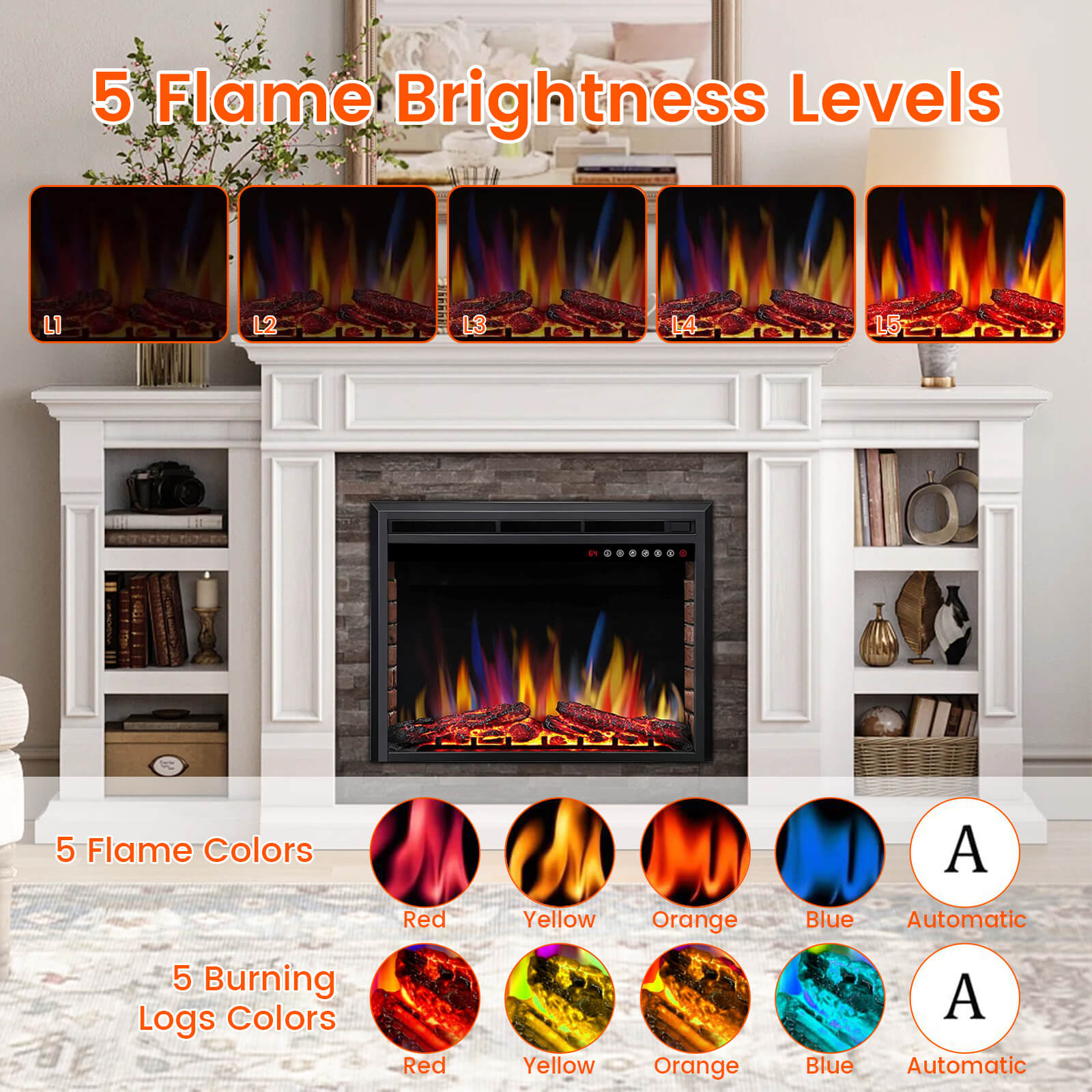 Cowsar 36/39 Inch Electric Fireplace Insert 750W/1500W