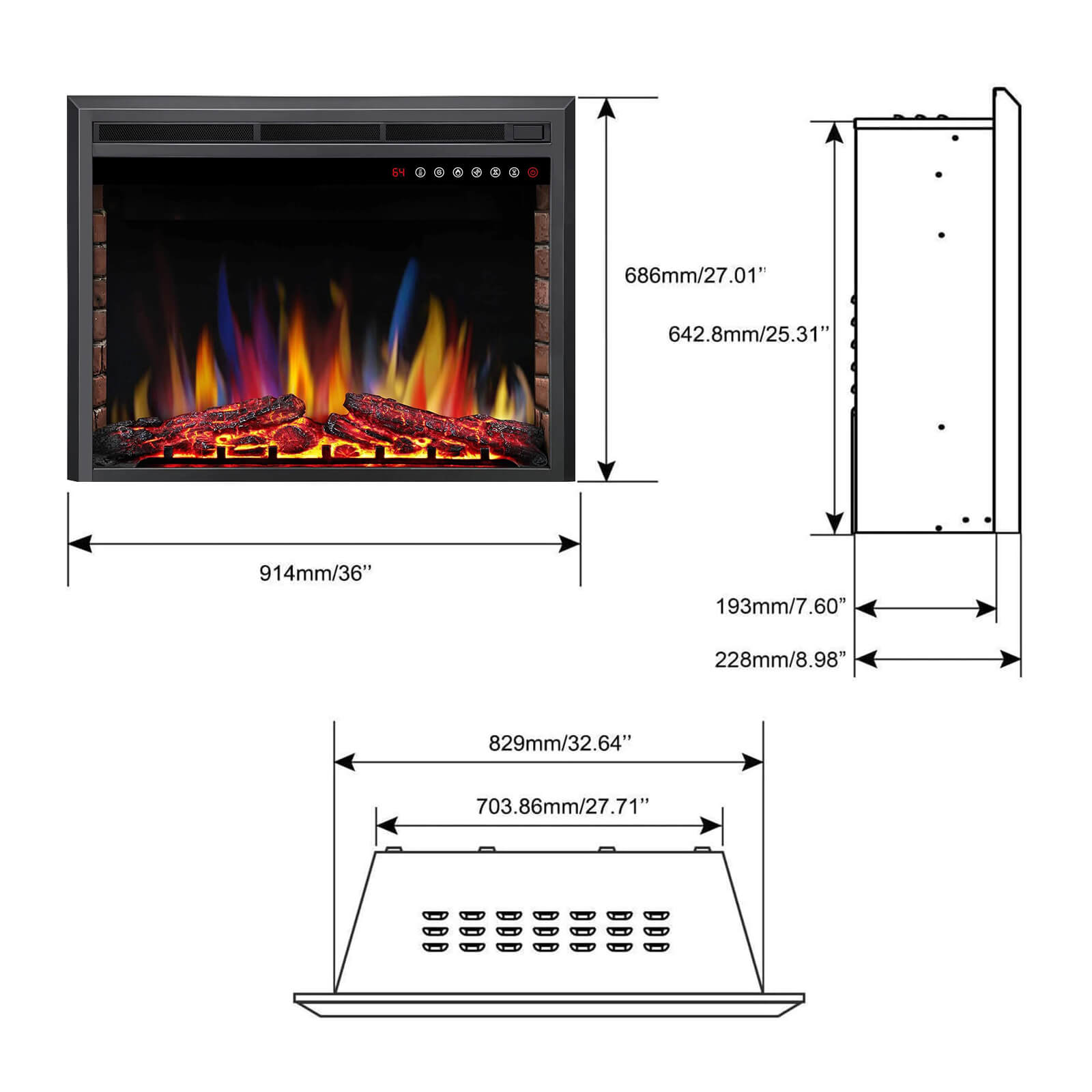 Cowsar 36/39 Inch Electric Fireplace Insert 750W/1500W