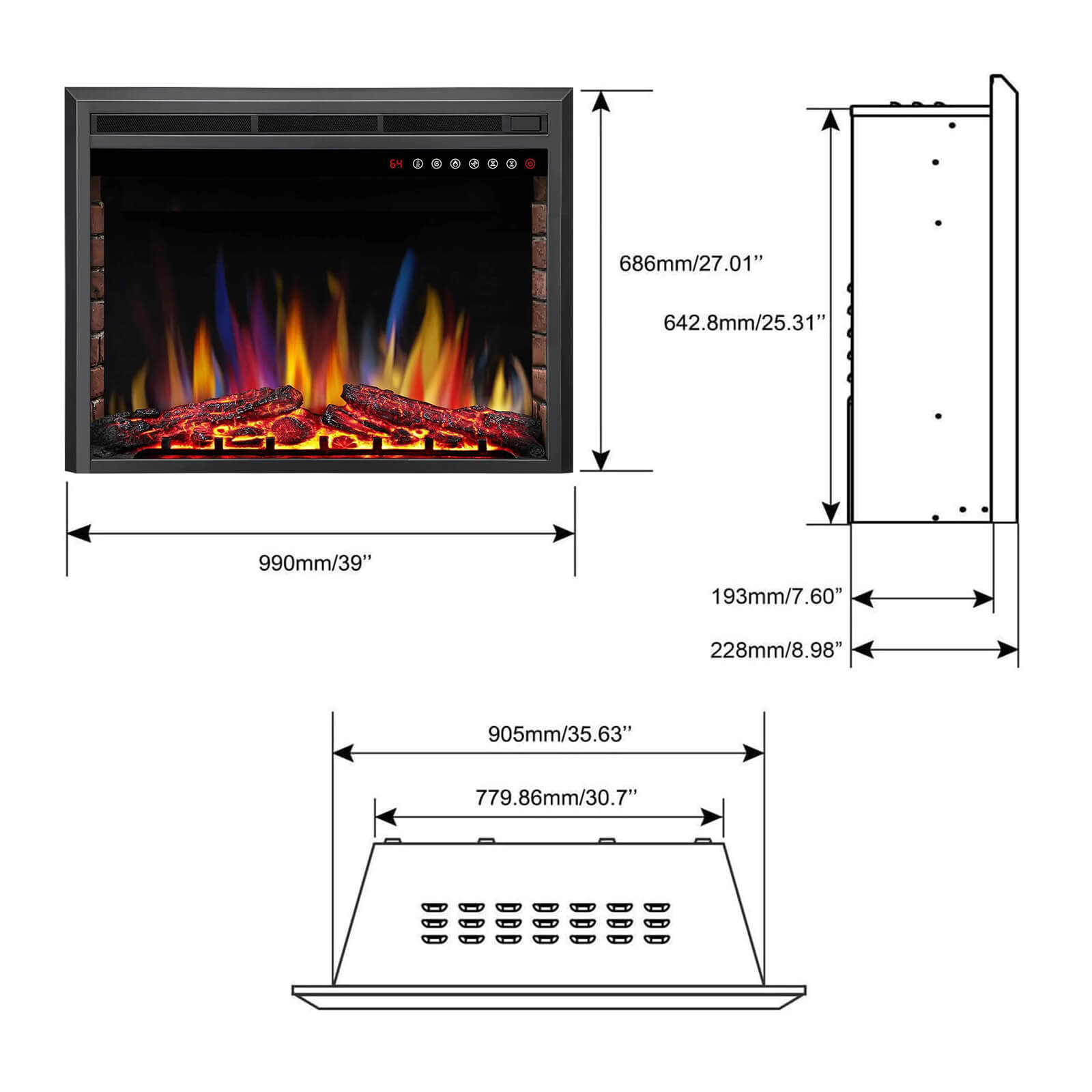 Cowsar 36/39 Inch Electric Fireplace Insert 750W/1500W