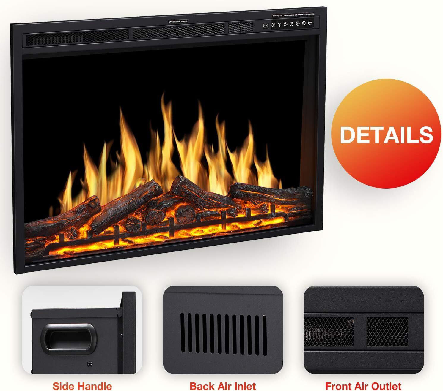 Electric Fireplace Insert 37'' 750W/1500W