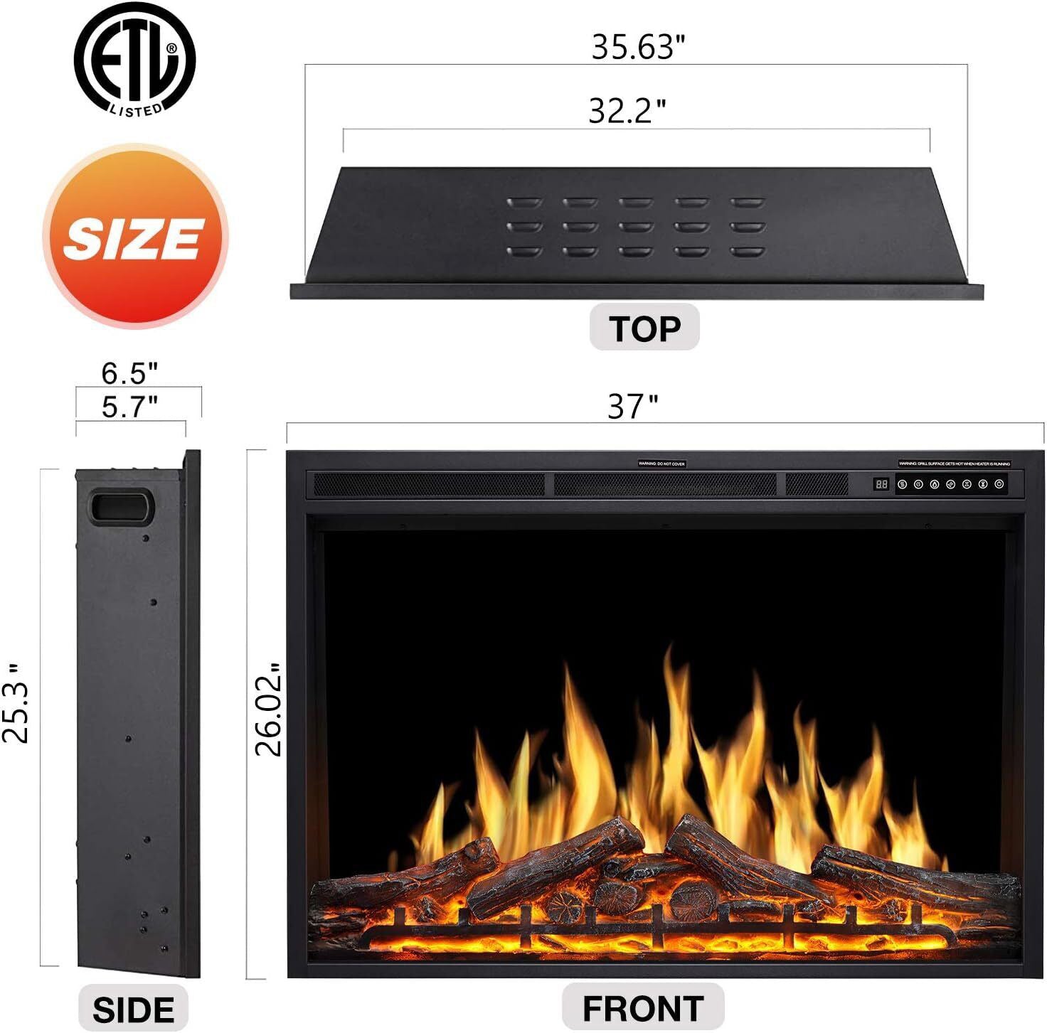Electric Fireplace Insert 37'' 750W/1500W