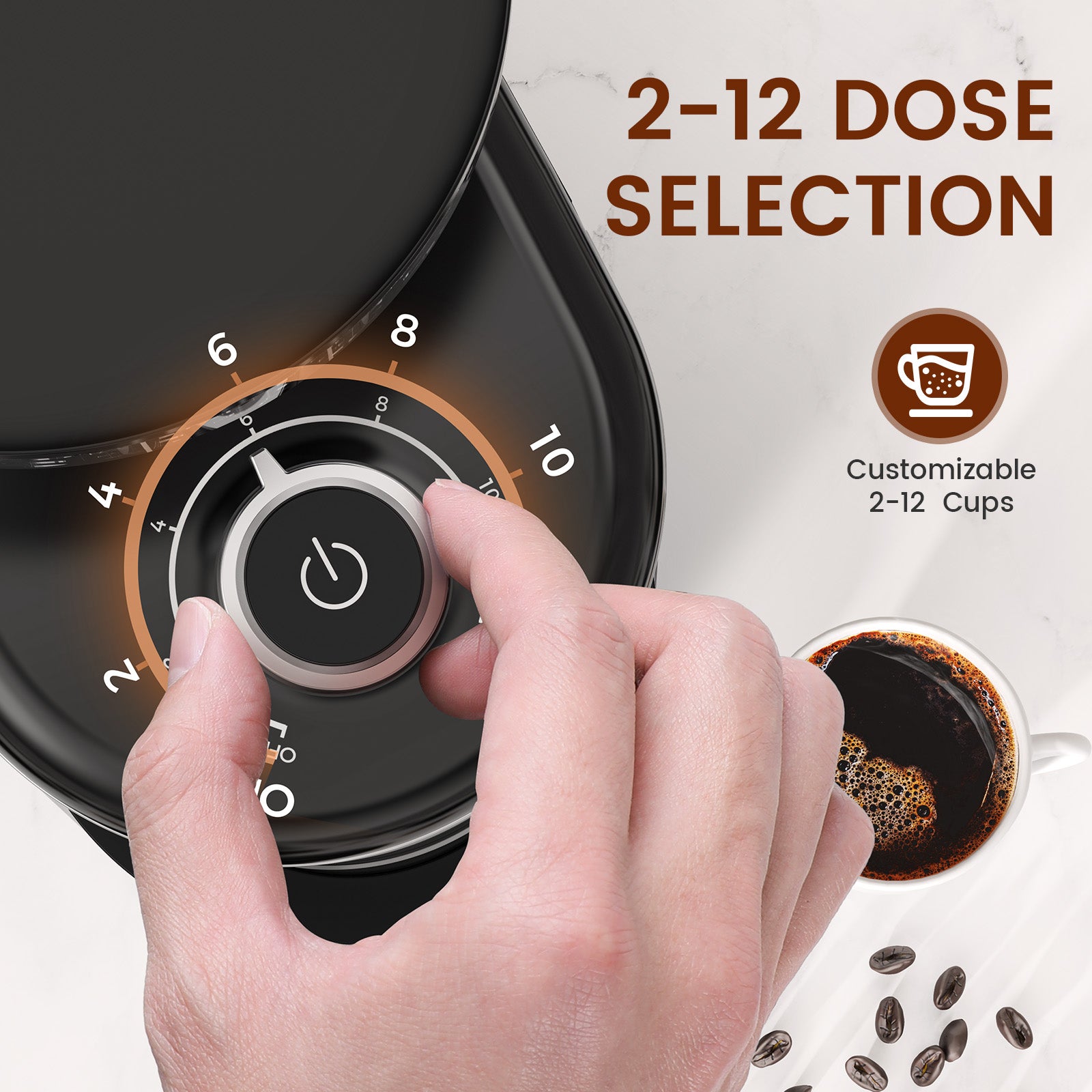 Automatic Coffee Grinder One-Touch,2-12 Cup Dose Selection