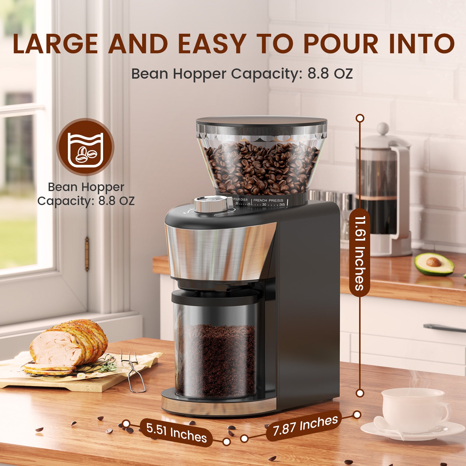 Automatic Coffee Grinder One-Touch,2-12 Cup Dose Selection