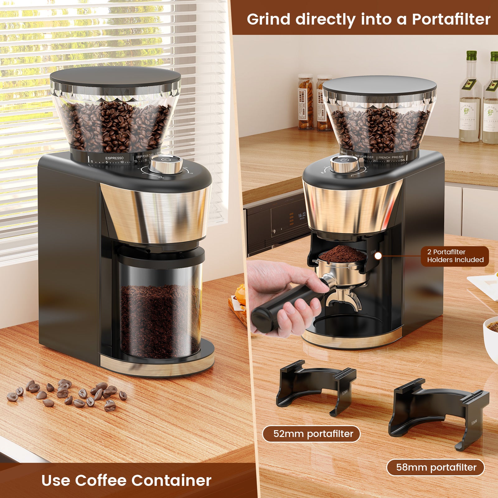 Automatic Coffee Grinder One-Touch,2-12 Cup Dose Selection