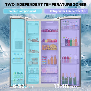 20 Cu. ft. Side By Side Refrigerator 36" with Freezer & Ice Maker Included