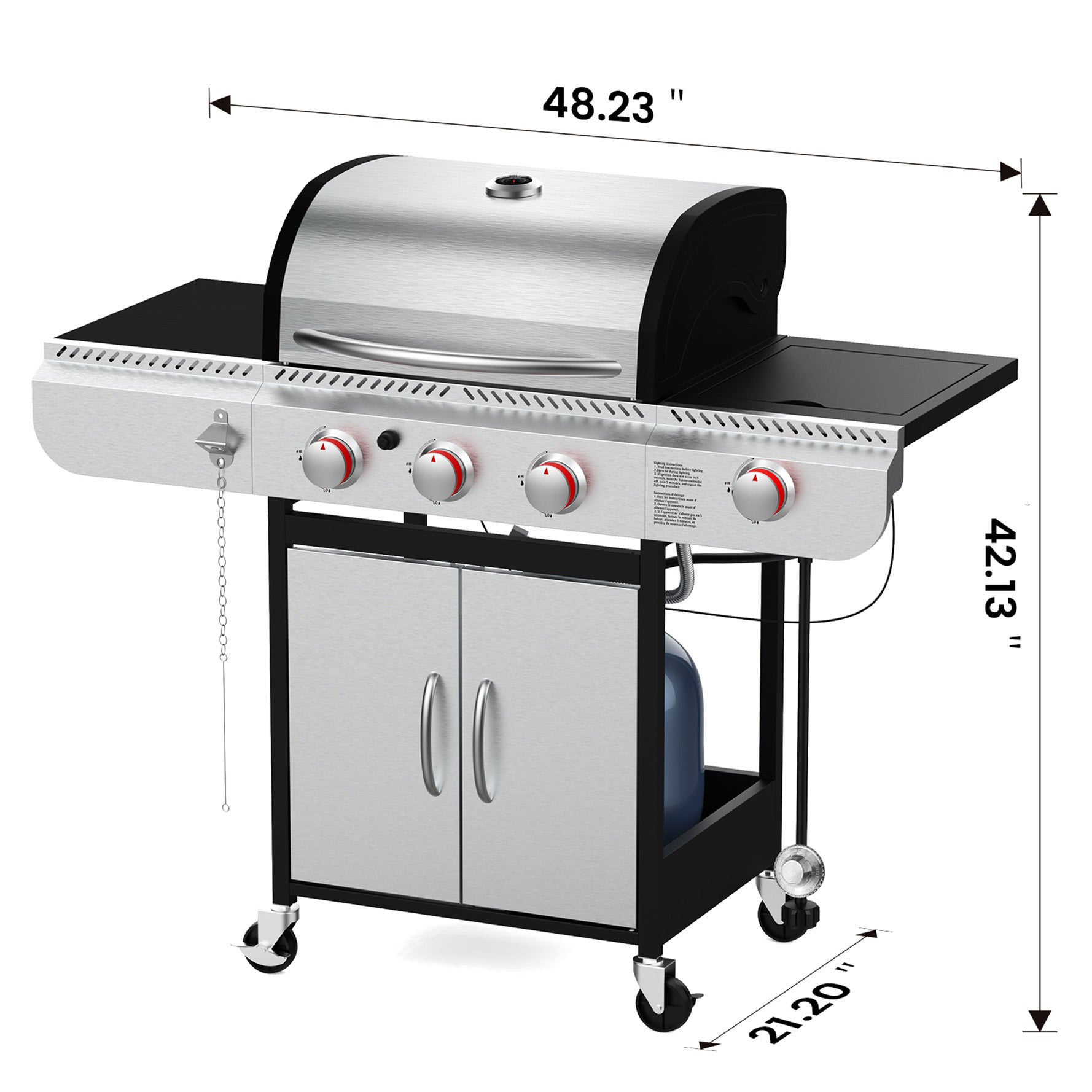 3+1/4+1 Burner Freestanding Propane Gas Grill With Side Burner And Cabinet