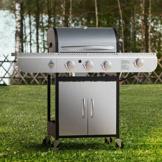 4+1 Burner Freestanding Propane Gas Grill With Side Burner And Cabinet