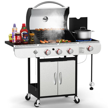 4+1 Burner Freestanding Propane Gas Grill With Side Burner And Cabinet