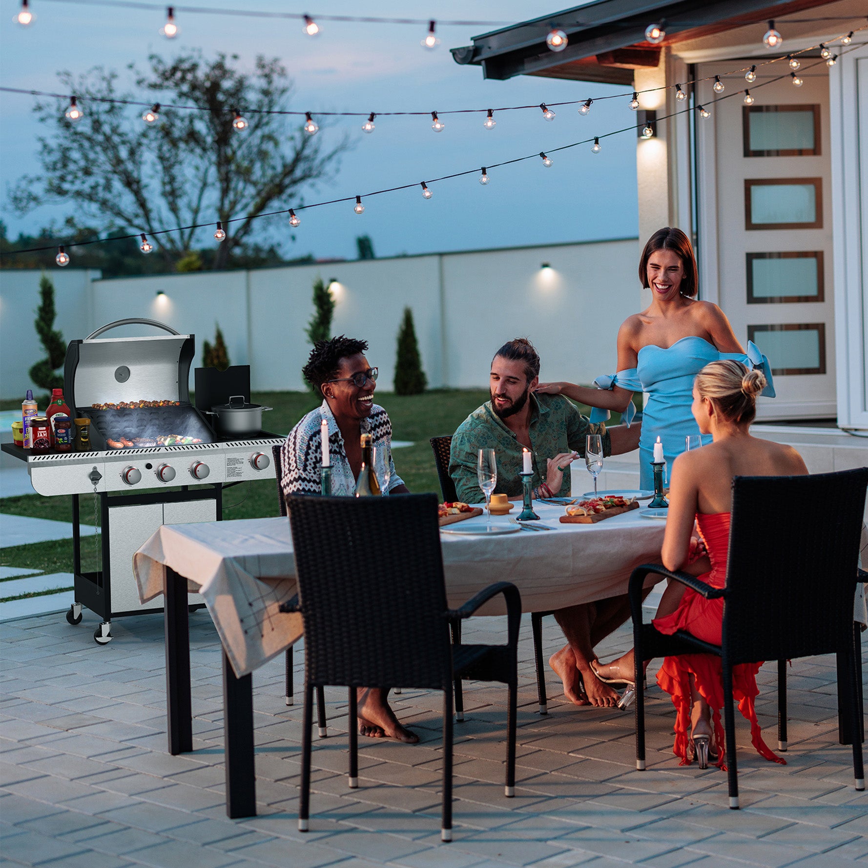 3+1/4+1 Burner Freestanding Propane Gas Grill With Side Burner And Cabinet