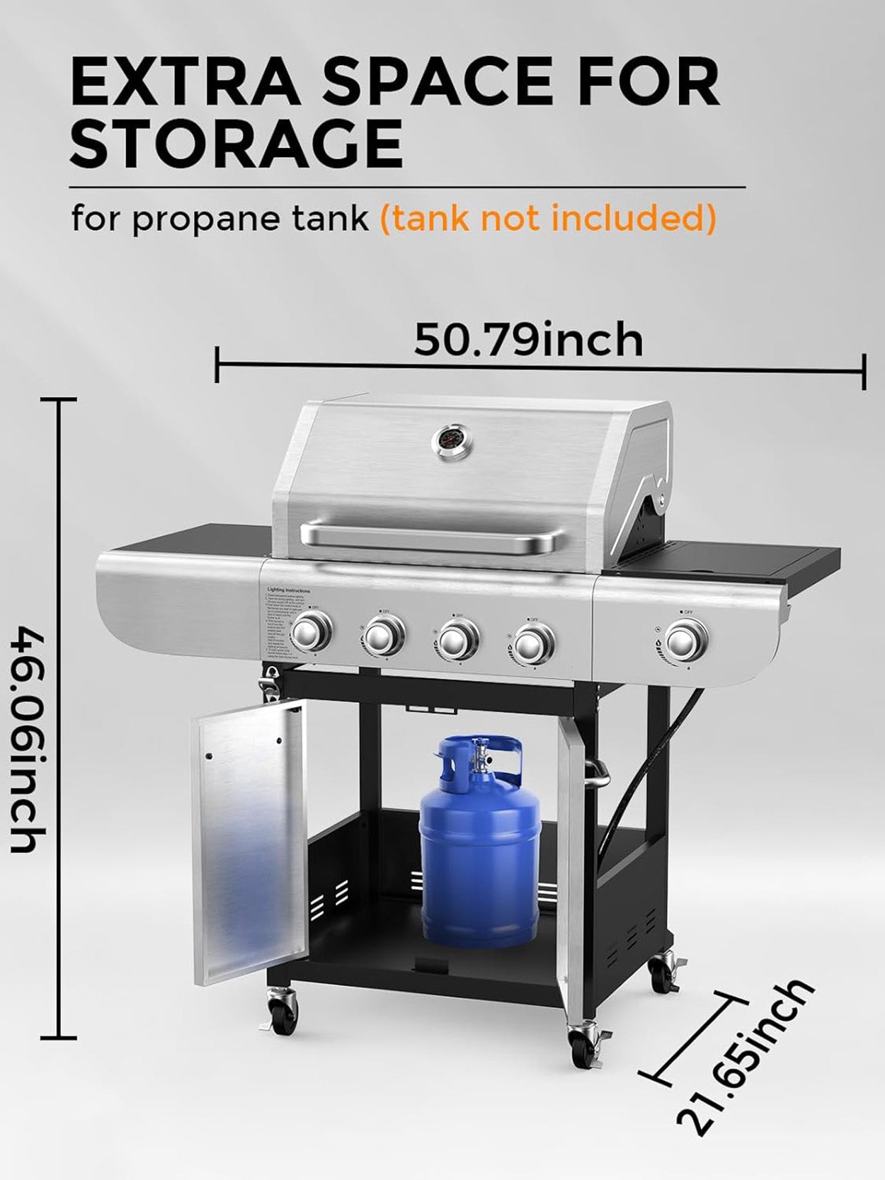 4-Burner BBQ Propane Gas Grill with Side Burner, 54000 BTU
