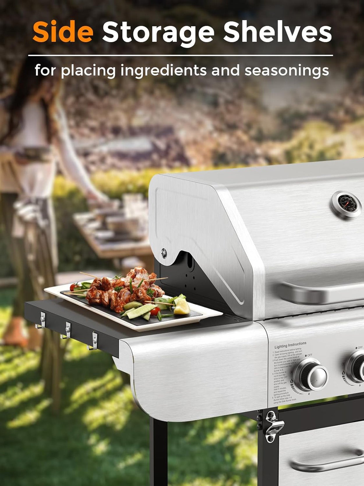 4-Burner BBQ Propane Gas Grill with Side Burner, 54000 BTU