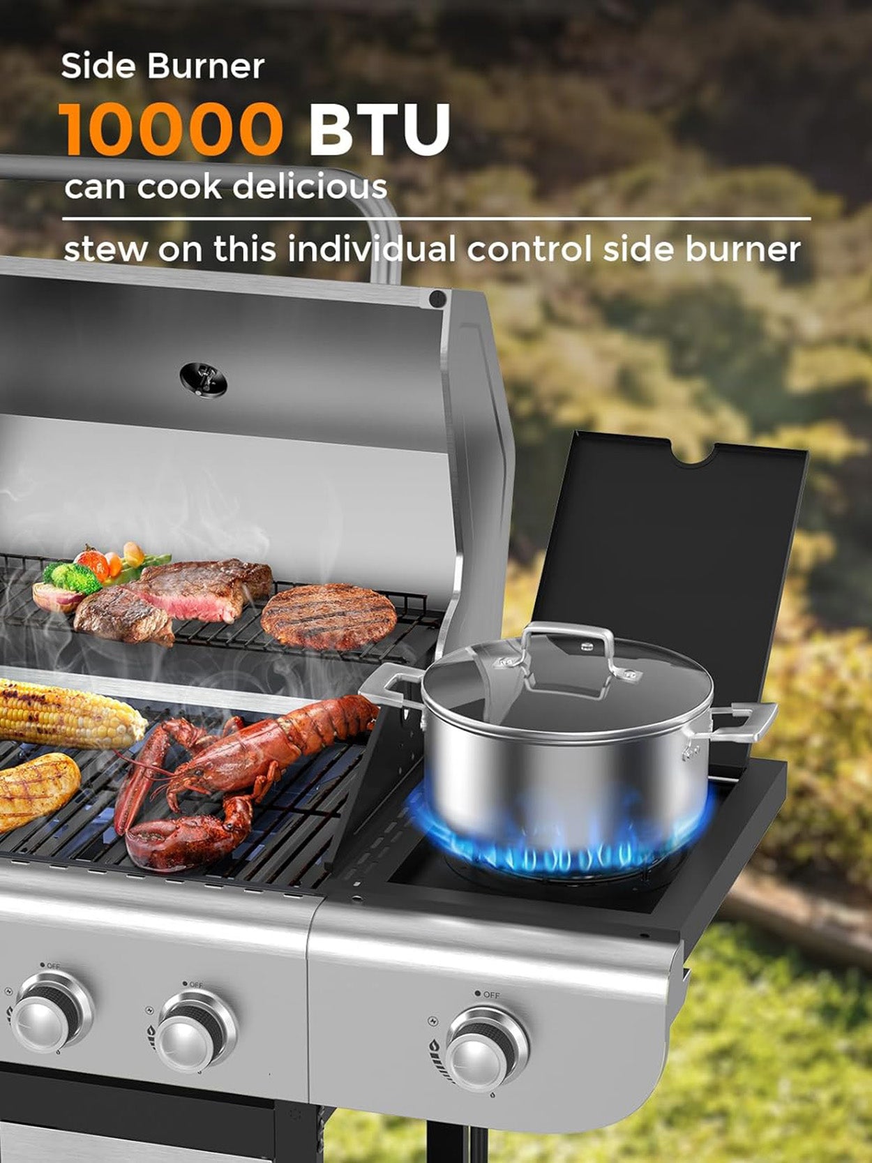 4-Burner BBQ Propane Gas Grill with Side Burner, 54000 BTU